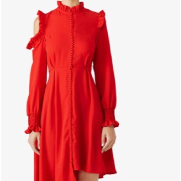 Red crepe dress with bridal buttons - Picture 6 of 9
